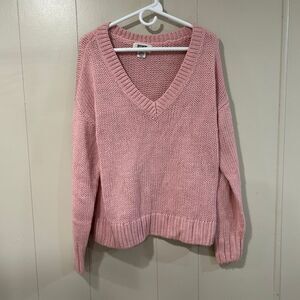 PINK Victoria’s Secret Women’s Medium Pink Chunky Knit V-Neck Sweater